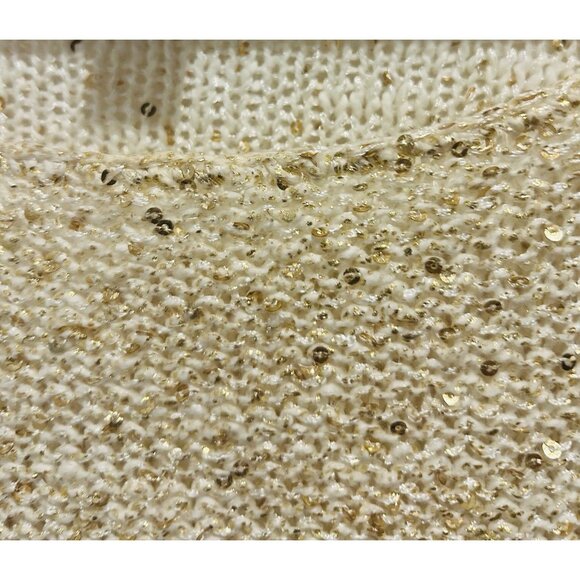 Chico’s Metallic Sequin Sweater Hi-Low Hem Cream Ivory Women’s Size 1 (M/L) - Picture 6 of 15